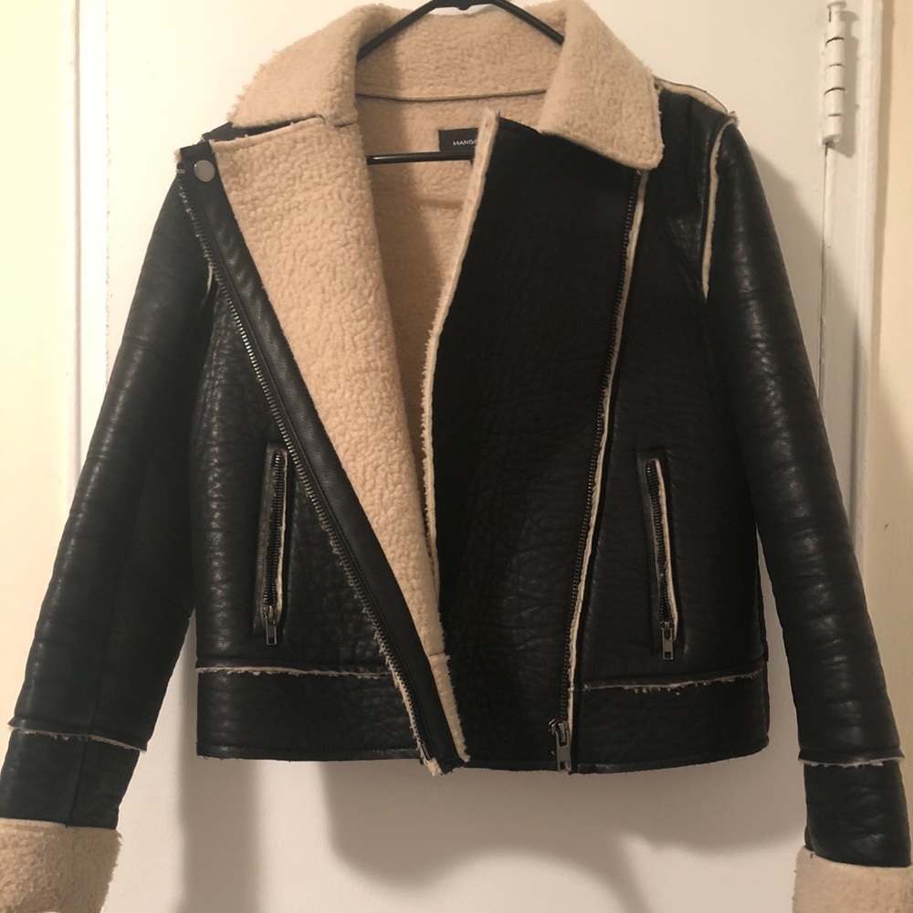 COPY - COPY - Mango faux leather shearling moto jacket
